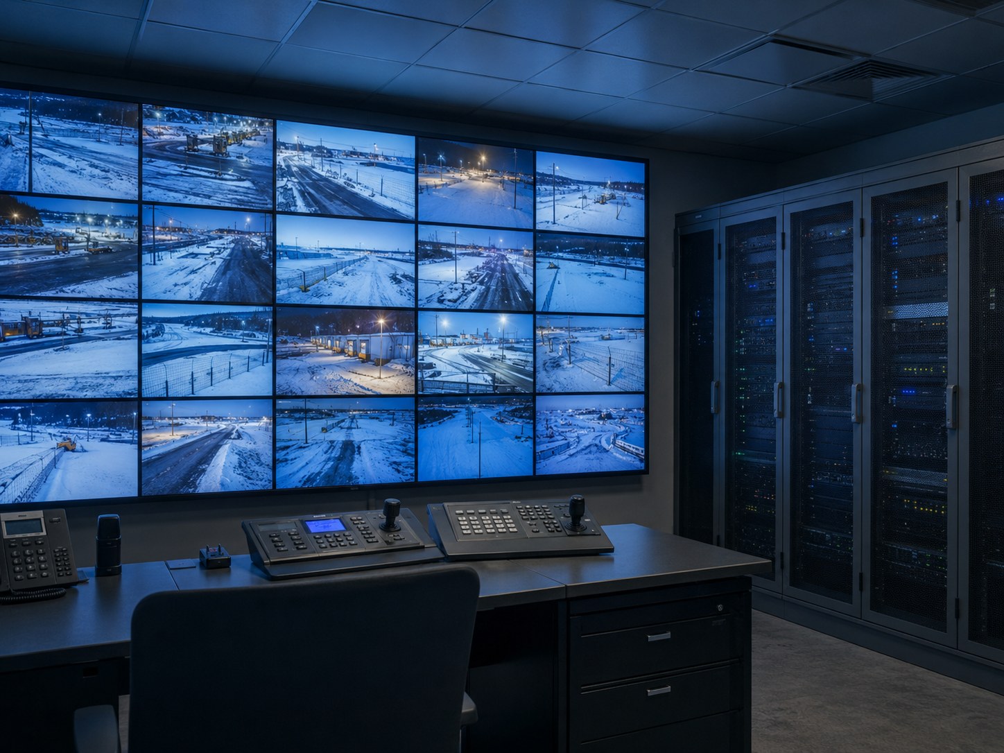 Серверная и пульт мониторинга с видеостеной CCTV